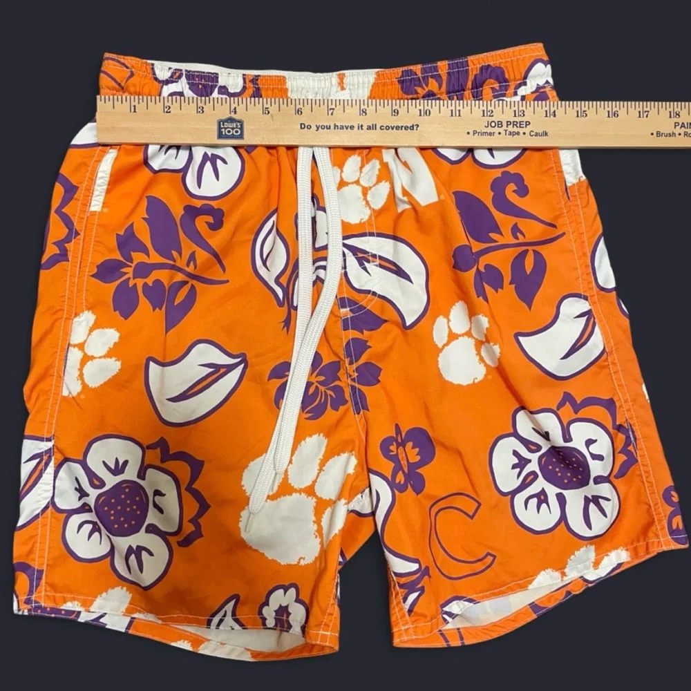 Clemson Tigers Men's Floral Paw Print Swim Trunks Orange Purple S/M